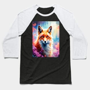 Red Fox with Flowers and Forests Baseball T-Shirt